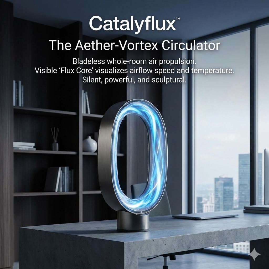 Catalyflux™ THE AETHER-VORTEX CIRCULATOR -"We didn't redesign the fan; we reinvented the wind. Silent power, visualized."