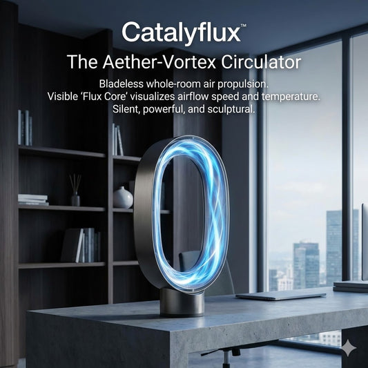 Catalyflux™ THE AETHER-VORTEX CIRCULATOR -"We didn't redesign the fan; we reinvented the wind. Silent power, visualized."